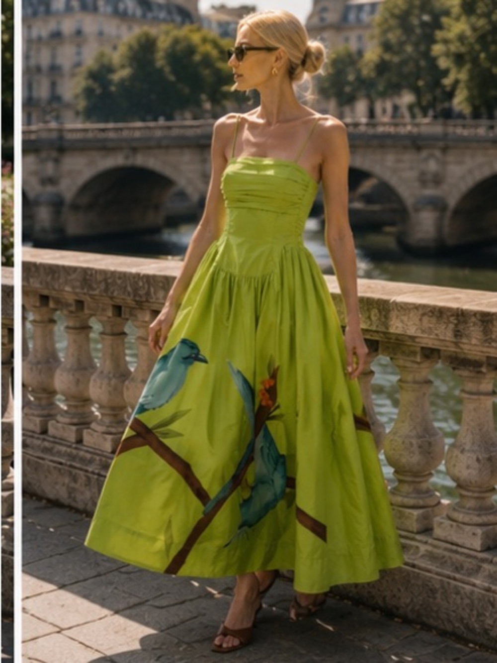 FARM Rio Lime Green Maxi Dress with Blue Bird Print - Picture 4 of 13
